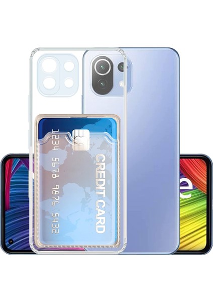 Xiaomi Mi 11 Lite Kamera Korumalı Kartlıklı Setra Şeffaf Silikon Kılıf