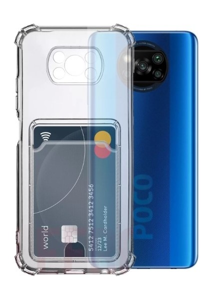 Xiaomi Poco X3 Nfc Kamera Korumalı Kartlıklı Setra Şeffaf Silikon Kılıf