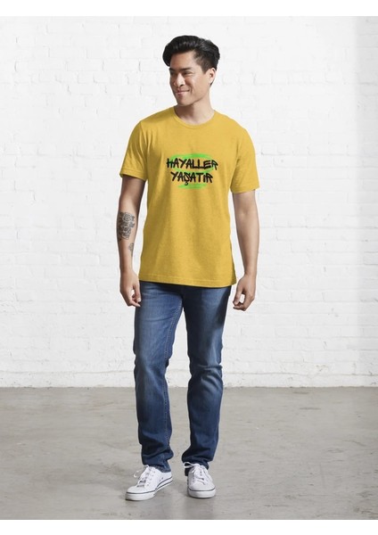 Hayaller Yaşatır Baskılı Bisiklet Yaka T-Shirt