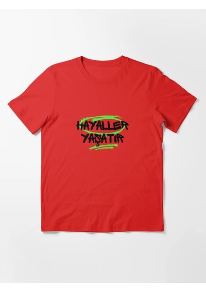 Hayaller Yaşatır Baskılı Bisiklet Yaka T-Shirt