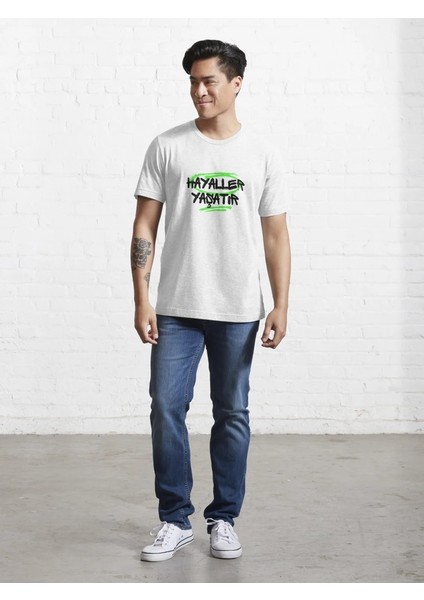 Hayaller Yaşatır Baskılı Bisiklet Yaka T-Shirt