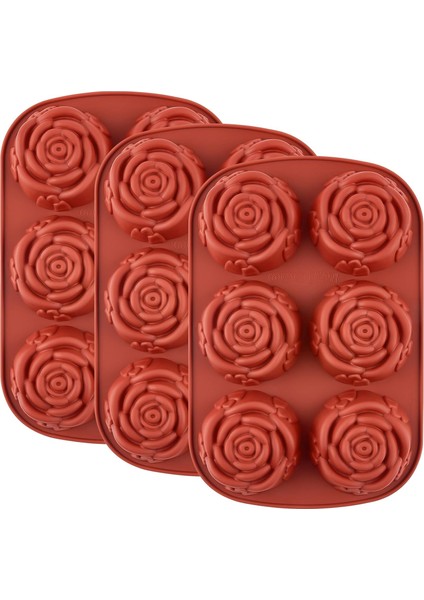 3pcs Silikon Çiçek Şekilli Kalıp 6 Gözlü, Yapışmaz Silikon Jumbo Gül Kalıp Şeker Çikolatalı Cheesecake Jöle Buz Küpü – Güller (Yurt Dışından)