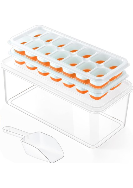 Kapaklı ve Kutulu Buz Küpü Tepsisi, Buz Saklama Kutulu Dondurucu Için 2 Paket Silikon Plastik Buz Küpü Tepsileri, Konteynerli Kolay Çıkarılan Buz Tepsileri, Istiflenebilir Buz Teps (Yurt Dışından)