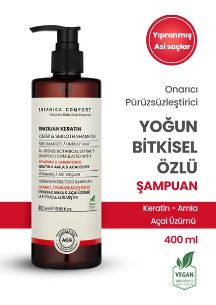 Botanica Comfort Işlem Görmüş Ve Yıpranmış Saçlar Için Onarıcı Keratin Ve Amla Yağı Özlü Şampuan 400 Ml