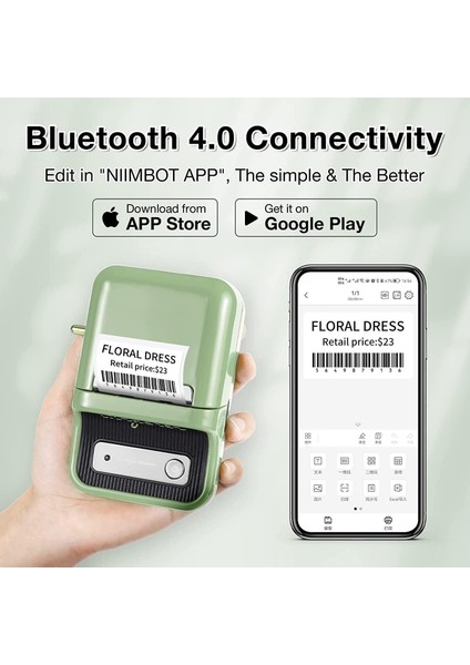 B21S Bluetooth Taşınabilir Termal Etiket Yazıcı - Yeşil