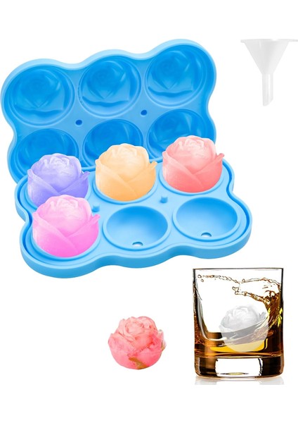 Ice Cube Tepsiler, 1,8 Inç 6 Boşluklu Silikon Gül Buz Topu Makinesi, Kokteylleri Soğutmak Için 3D Çiçek Formu, Viski ve Meyve Suyu Yapımı, Dondurma, Gül Mavisi (Yurt Dışından)