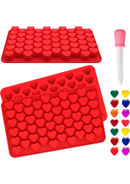 Paket Kalp Silikon Çikolata Kalıpları Mini Sevgililer Günü Şeker Pişirme Kalıbı Sakızlı, Balmumu Eritir, Jöle, Buz Küpü, Mum, 1 Adet Damlalık Kırmızı ile El Yapımı Ikramlar (Yurt Dışından)