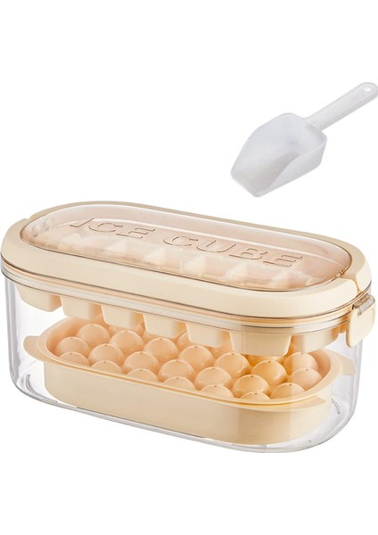 Yuvarlak Buz Küpü Tepsileri, Kapaklı ve Kutulu Dondurucu Için Buz Tepsileri, 28 Kare ve 26 Yuvarlak Buz Küpü Tepsileri Içecekleri Soğutmak Için Kolay Çıkarma Kahve (Bej) (Yurt Dışından)