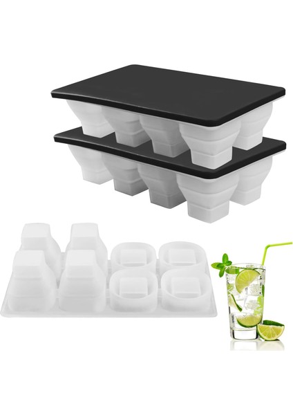 Katlanabilir Buz Küpü Tepsileri 2 Paket Silikon Katlanabilir Katlanır Büyük Buz Küpü Kalıpları, Kolay Serbest Bırakılması Için Kapaklı ve Yumuşak Altlı (Yurt Dışından)