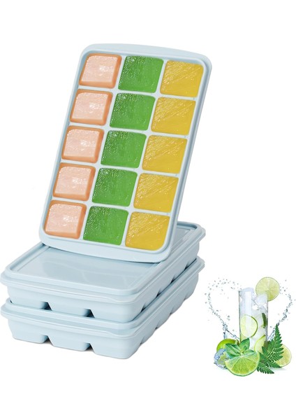 Kapaklı Buz Küpü Tepsisi (3'lü Set), Kolay Çıkarılan 15 Küp Kare Silikon Buz Küpü Kalıbı, Dökülmez, Istiflenebilir, Bitkiler, Viski, Kokteyller ve Bebek Mamaları Için Ideal (Yurt Dışından)