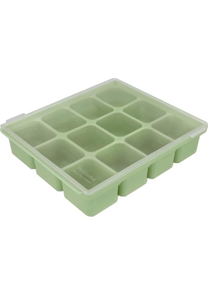 Silikon Dondurucu Tepsisi, Klipsli Kapaklı Bebek Maması Saklama Küpleri, Dondurulmuş Bebek Maması, Çorbalar, Püreler, Buz, Kolay ve Güvenli Tasarım, Kore Malı (12, Seladon Yeşili) (Yurt Dışından)