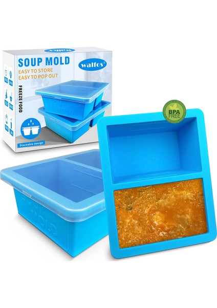 Kapaklı Ekstra Büyük Silikon Dondurma Tepsisi, Çorba Için 1 Bardak Dondurucu Tepsisi, Çorba, Et Suyu, Sos ve Buzun Saklanması ve Dondurulması Için Silikon Çorba Dondurucu Kabı, 2 P (Yurt Dışından)