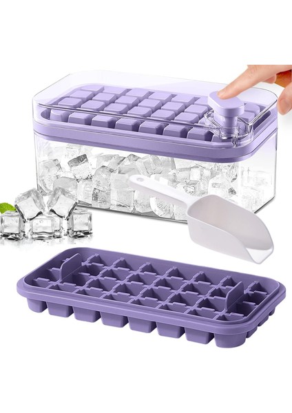 Kapaklı ve Kutulu Buz Küpü Tepsisi, Dondurucu için 2 Paket Buz Küpü Tepsisi ve 1 Buz Kaşığı, 64 Adet Kolay Çıkarılan Buz Küpü Kalıbı Kokteyl Kahvesini Soğutmak için Buz Tepsi (Yurt Dışından)