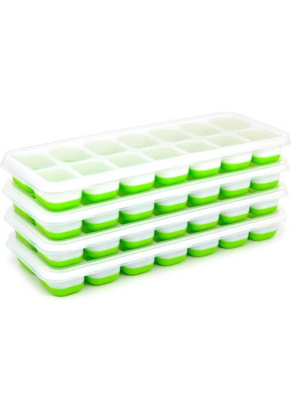 Çıkarılabilir Kapaklı Ice Cube Tepsi 4'lü Paket - Dondurucu Için Silikon Buz Tepsileri - Bpa Içermez, Kolay Çıkarılır ve Esnek - Kapalı ve Istifleme Için Harika (Yeşil) (Yurt Dışından)