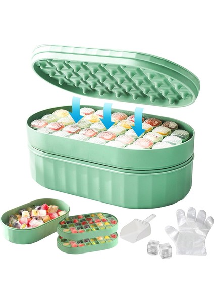 Kapaklı ve Kutulu Buz Küpü Tepsisi、56 Dondurucu Buz Kalıbı, Buz Pensesi ve Kaşıkla Çıkarılması Kolay ve Sıçramaya Dayanıklı Kapak, Çıkarılabilir Buz Dondurma Tepsisi, Kokteyller ve (Yurt Dışından)