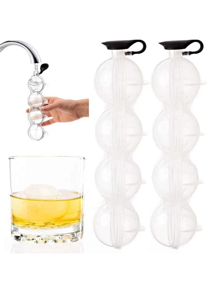 Büyük Küre Buz Küpü Tepsileri Şeffaf Buz Küpü Kalıbı, Kokteyl Kahve Viski Buz Küpü Makinesi Için 4 x 4,5 cm Top Kapasiteli 2'li Set (Şeffaf) (Yurt Dışından)