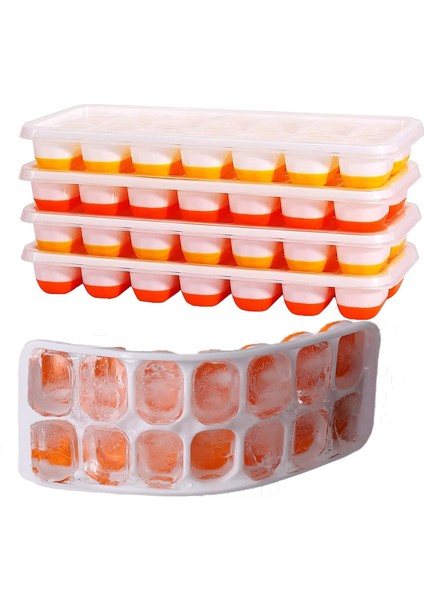 Kapaklı Buz Küpü Tepsileri Bpa Içermez, 4 Paket 56 Buz Kolay Çıkarılan Esnek Silikon Buz Küpü Tepsisi Istiflenebilir Dökülmez Buz Tepsisi Bebek Maması, Kokteyl, Viski, Turuncu ve S (Yurt Dışından)