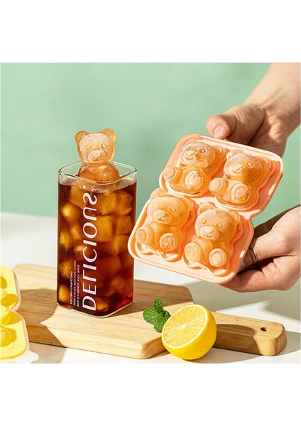 3D Ayı Buz Kalıbı Silikon Buz Küpü Tepsileri Sevimli Ayı Buz Küpü Tepsisi Kapaklı Kolay Bırakılan Kahve Suyu Kokteyl Viski Için Büyük Buz Küpleri (Turuncu 4 Ayı) (Yurt Dışından)