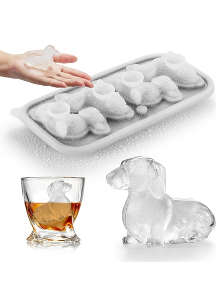 3D Dachshund Köpek Buz Küpü Kalıbı, 4 Delikli Eğlenceli Şekiller Büyük Dachshund Köpek Buz Küpü Tepsisi Viski, Kokteyl, Bourbon, Sevimli Yenilik Dachshund Köpek Kadınlar Için Hediy (Yurt Dışından)