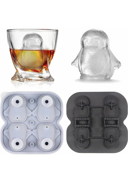 3D Penguen Buz Küpü Tepsileri 2'li Paket Silikon Penguen Buz Kalıpları 8 Küp, Bpa Içermeyen, Viski Kokteylleri Için Sevimli ve Komik Hediyeler Yenilikçi Penguen Buz Kalıpları ile B (Yurt Dışından)