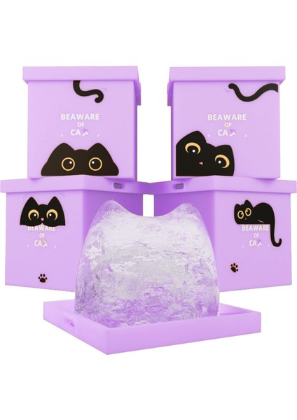 Kapaklı Kedi Temalı Buz Küpü Kalıp Tepsileri (4'lü Set) - Sevimli Kedi Şeklinde Buz Küpleri Oluşturun, %100 Gıda Sınıfı Silikon, Kedi Saklanma Yerlerinden Esinlenen Benzersiz 'kutu (Yurt Dışından)