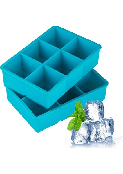 2 Inç Büyük Buz Küpü Tepsisi, Viski Kokteylleri ve Ikramları Için Esnek Buz Kalıbı Silikon Büyük Buz Küpü Tepsileri, Bpa Içermeyen Mavi Kare Silikon Kalıp 2'li Paket (Yurt Dışından)