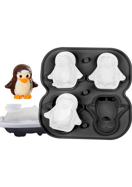 Penguen Buz Küpü Kalıbı, Eğlenceli Şekiller Buz Küpü Tepsisi, Içecekler Için 4 Sevimli Penguen Buz Topu Yapın Kokteyller Buzlu Kahve, Silikon Buz Kalıbı Huni Tipi Kapaklı Çikolata (Yurt Dışından)