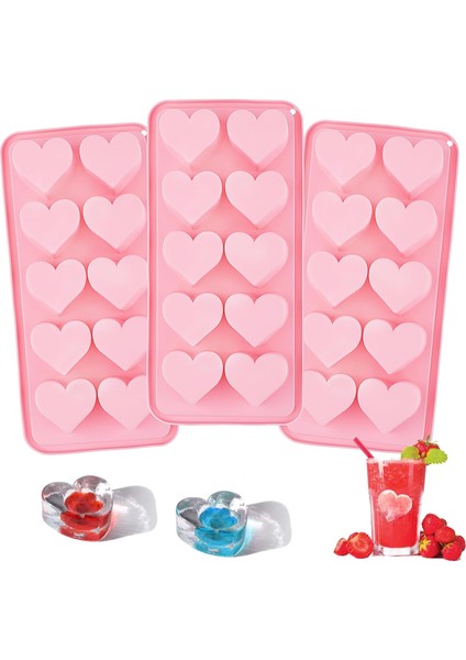 3'lü Paket Kalp Silikon Buz Küpü Tepsisi, Kokteyller Için Kolay Çıkarılan Kalp Buz Kalıpları, Dondurucu Için Kalp Şeklinde Buz Küpü Kalıbı, Viski, Içecekler, Çikolata, Şeker, Sabun (Yurt Dışından)