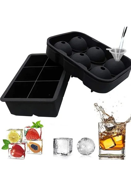 2'li Çeşit Paketi - Küre ve Kare Şekilli Dev Silikon Buz Küpü Kalıpları - Viski, Kokteyller, Bourbon, Çorbalar ve Dondurulmuş Ikramlar Için Mükemmel - Bpa Içermez ve Uzun Süre Daya (Yurt Dışından)