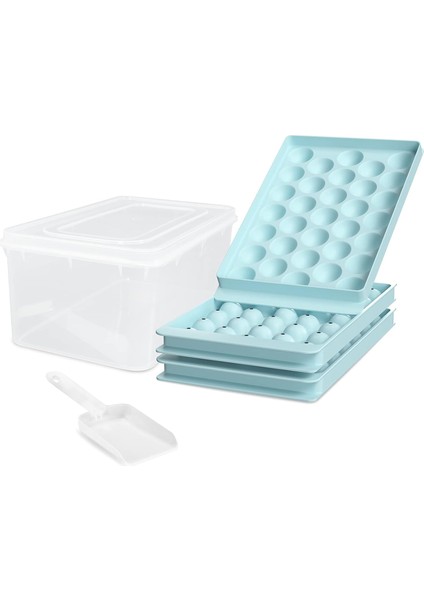 Dondurucu Için Kapaklı ve Kutulu Yuvarlak Buz Küpü Tepsileri, Küçük Daire Buz Topu Yapma Makinesi Kalıbı, Kokteyl ve Viski Için Buz Tepsisi (3 Küre Tepsi ve 1 Konteyner ve 1 Kepçe) (Yurt Dışından)