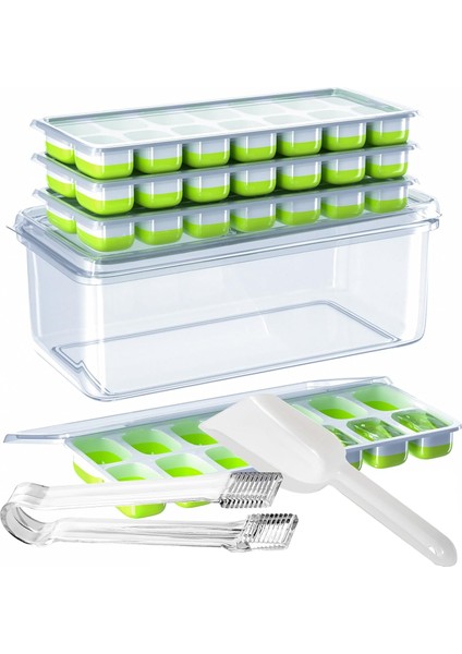 Kutu ve Kapaklı Buz Küpü Tepsisi, Dondurucu Için Istiflenebilir Buz Tepsileri 4'lü Paket, Kokteyller Için Küçük Buz Makinesi, Buz Saklama Kablı Silikon Buz Tepsileri (Yurt Dışından)