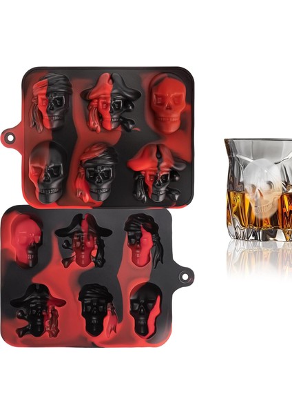 Paket Korsan Kafatası Buz Küpü Kalıbı, Cadılar Bayramı Için Silikon Buzluk Tepsisi, Viski, Kokteyller ve Içecekler Için Yeniden Kullanılabilir Buz Makineleri (Siyah Kırmızı) (Yurt Dışından)