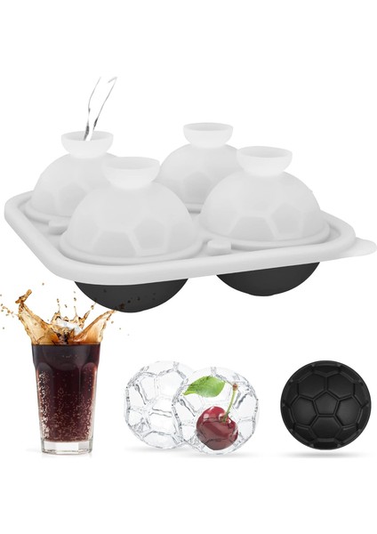 3D Futbol Topu Kalıpları Buz Küpü Tepsileri Siyah Silikon, Kapaklı 4x Büyük Buz Topu Makinesi Kolay Bırakılan Bpa Free Dondurucu, Viski, Kokteyl, Meyve Suyu, Bourbon Için 2,2 Inç K (Yurt Dışından)