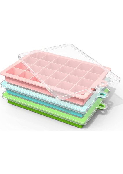 Ice Cube Tepsileri 3'lü Paket, Dondurucu Için Silikon Buz Küpü Tepsileri, Buz Tepsileri Başına 24 Küp, Çıkarılabilir Kapaklı Küp Tepsileri, Çıkarılması Kolay, Soğuk Içecekler (Yurt Dışından)