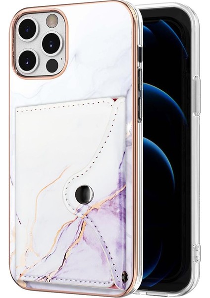 Iphone 12 Için Kılıf Pro Max Ince Cüzdan Yumuşak Tpu Tampon Mermer Kart Yuvaları (Yurt Dışından)
