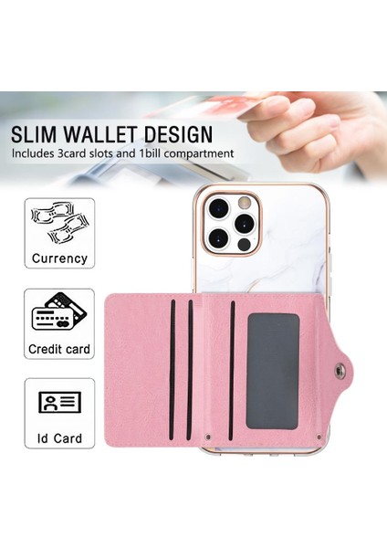 Iphone 12 Için Kılıf Pro Max Ince Cüzdan Yumuşak Tpu Tampon Mermer Kart Yuvaları (Yurt Dışından)