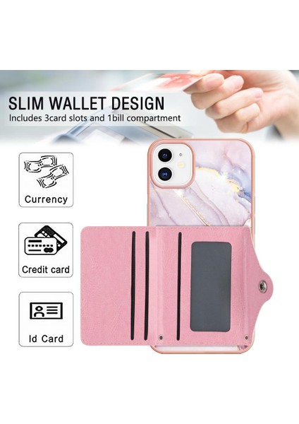Iphone 12 Için Kılıf Yumuşak Tpu Tampon Kart Yuvaları Ince Cüzdan Mermer (Yurt Dışından)