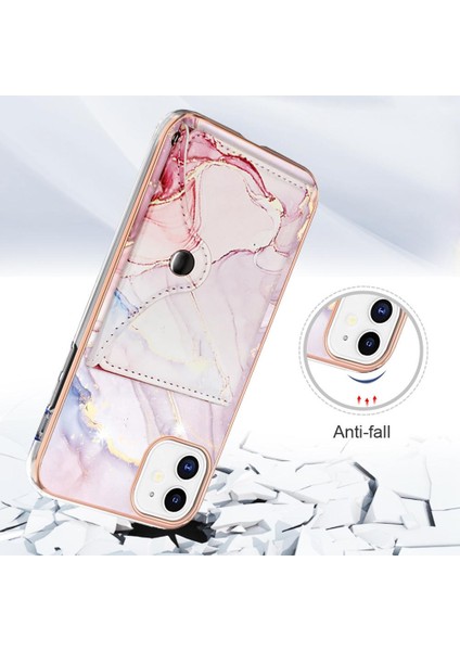 Iphone 12 Için Kılıf Yumuşak Tpu Tampon Kart Yuvaları Ince Cüzdan Mermer (Yurt Dışından)