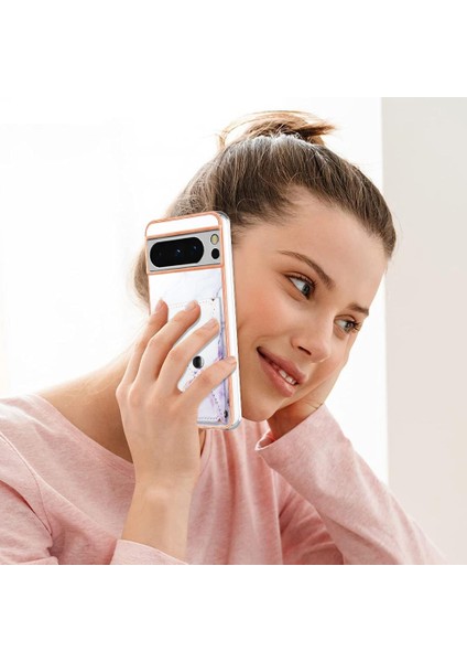 Google Piksel 8 Pro Yumuşak Tpu Tampon Kart Yuvaları Için Kılıf Ince Cüzdan Mermer (Yurt Dışından)