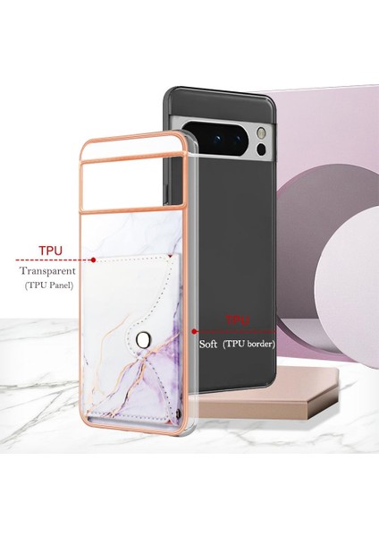 Google Piksel 8 Pro Yumuşak Tpu Tampon Kart Yuvaları Için Kılıf Ince Cüzdan Mermer (Yurt Dışından)