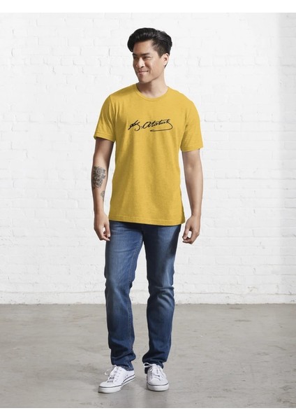 Atatürk Imza Baskılı Baskılı Bisiklet Yaka T-Shirt