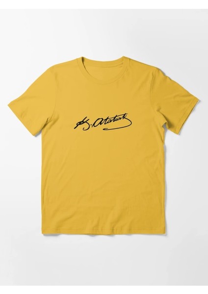 Atatürk Imza Baskılı Baskılı Bisiklet Yaka T-Shirt fiyatları