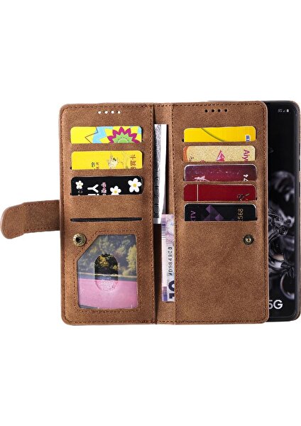 SZY Mall Samsung Galaxy S22 Için Flip Case Ultra Kickstand 9 Kart Yuvaları Kordon Pu (Yurt Dışından)