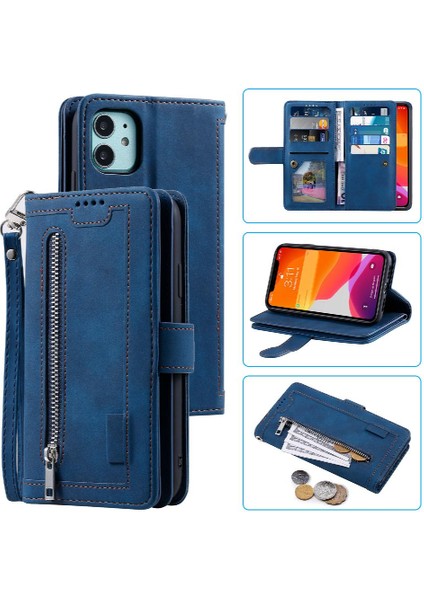 Iphone 12 Mini Kordon Cüzdan Pu Deri 9 Kart Yuvaları Için Flip Case (Yurt Dışından)