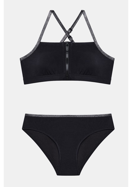 Genç Kız Siyah Silver Bandeau Bikini Takımı