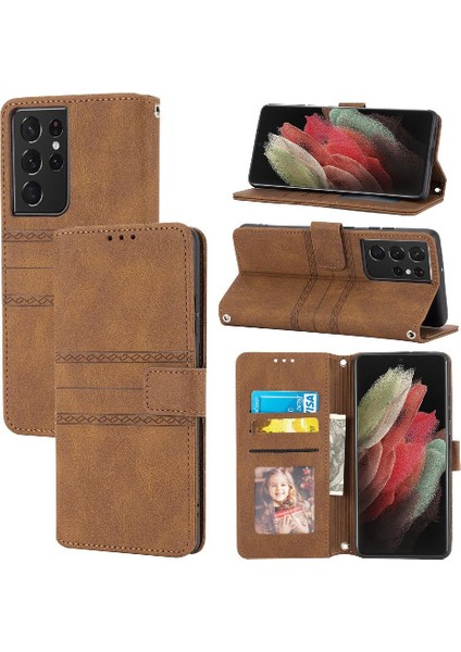 Samsung Galaxy S21 Ultra 5g Için Flip Case Pu Deri Cüzdan Kılıf Kapatma (Yurt Dışından)