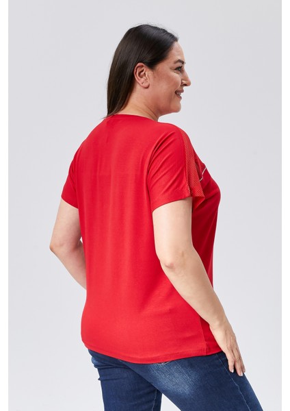 Kadın Büyük Beden File Detaylı Kırmızı Bluz indirimleri
