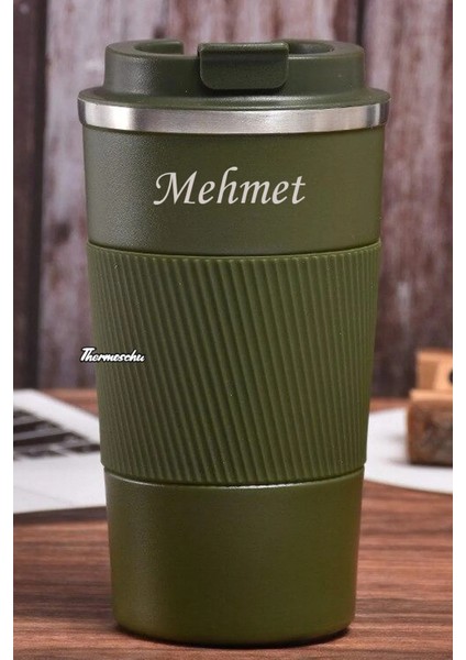500 ml Kişiye Özel Siyah Termos Mug Kupa, Çay Kahve Kamp Termos, Çift Katmanlı Paslanmaz Çelik Araç Içi Termos