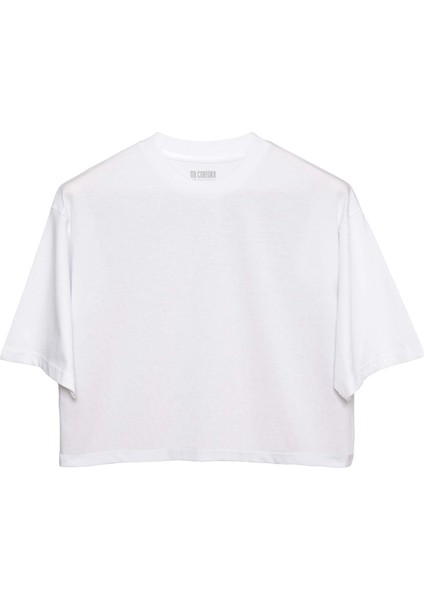 Oversize Kadın Crop T-Shirt Beyaz fiyatları