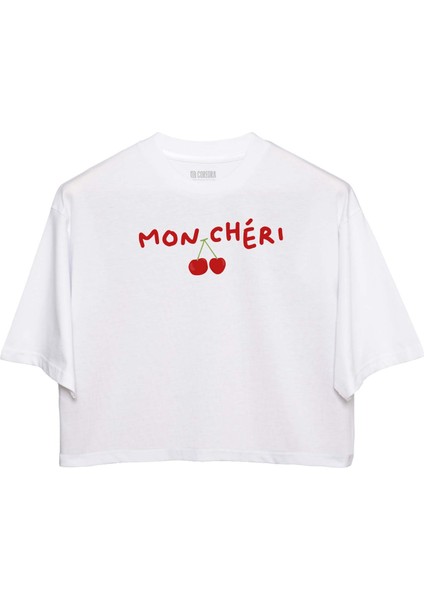 Mon Cheri Oversize Kadın Crop T-Shirt Beyaz fiyatları